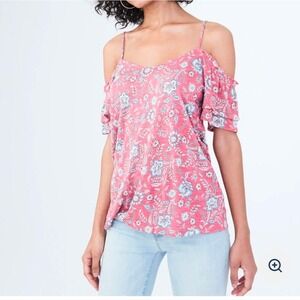 Aeropostale Cold Shoulder Top Floral Print Ruffle Sleeve Blouse Medium‎ boho 061